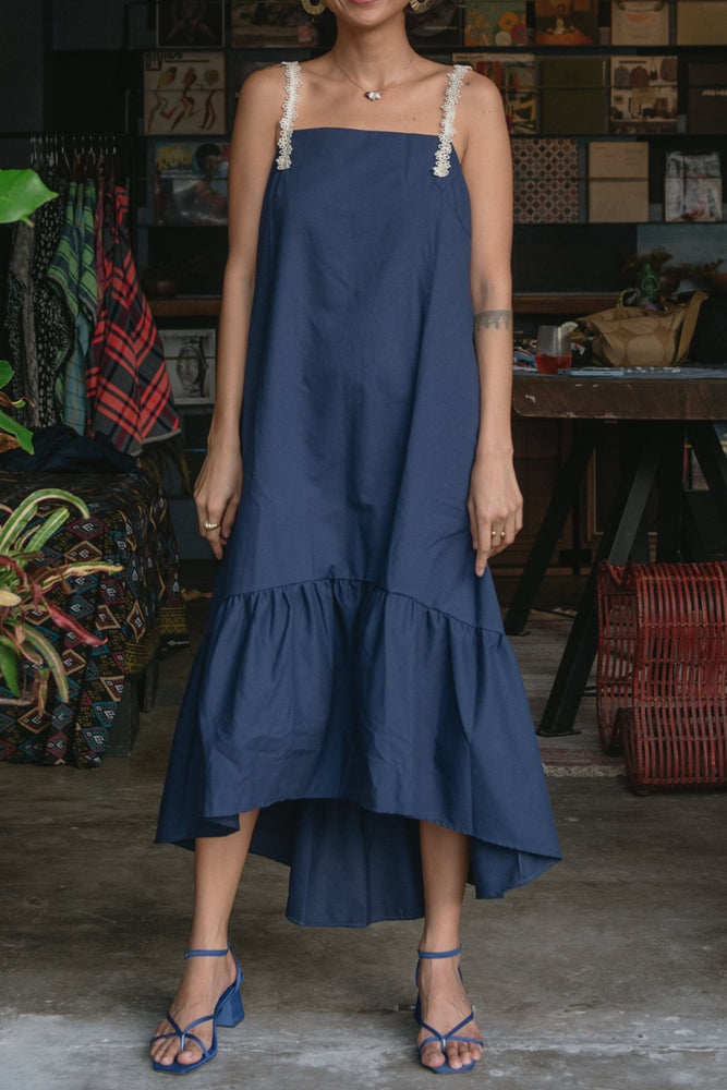 Passement Dress in Navy Blue